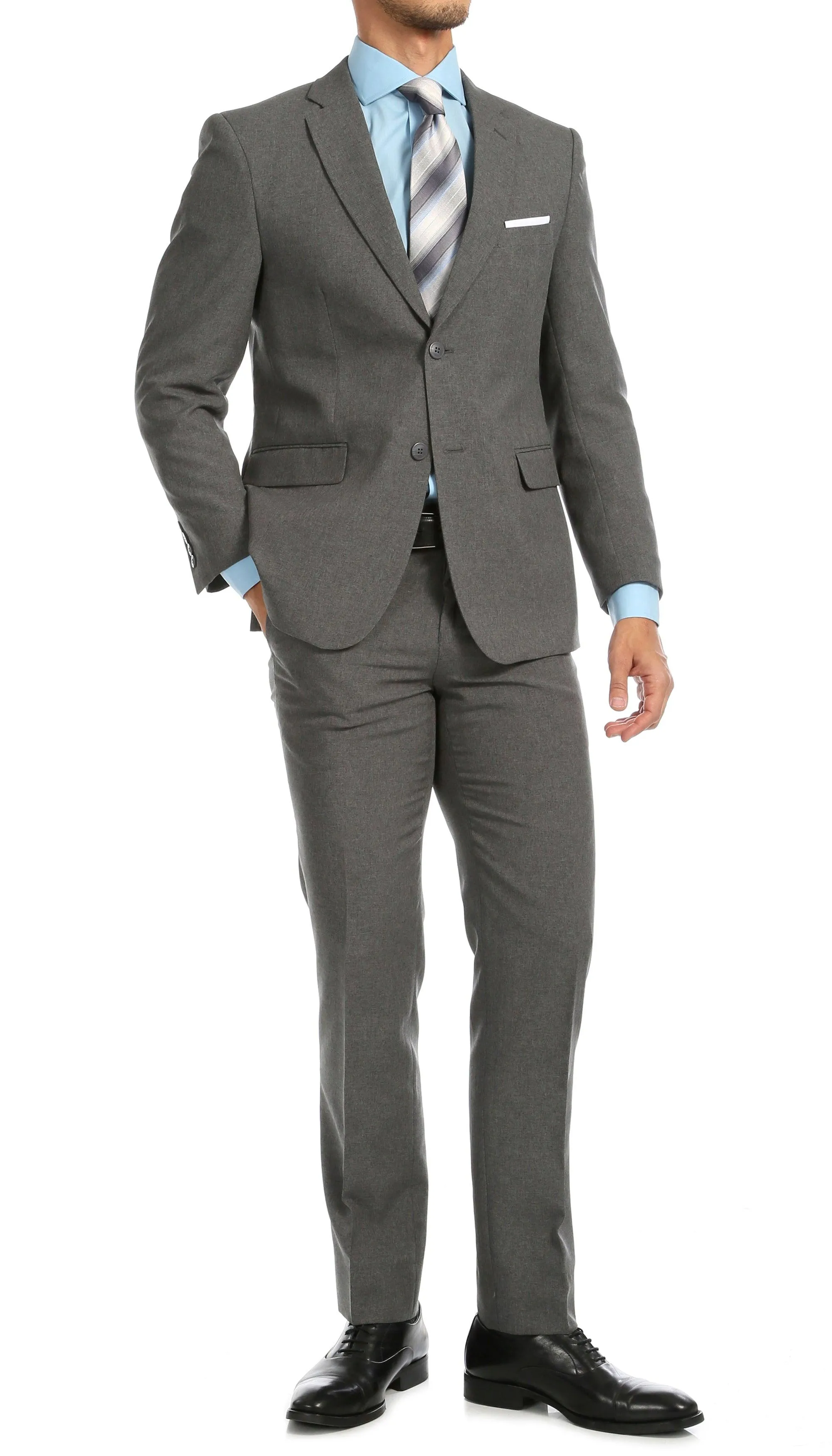 PL1969 Mens Heather Grey Slim Fit 2pc Suit Paul Lorenzo.