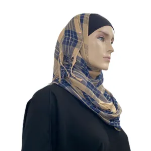 Plaid Beige Hijab w/ Navy