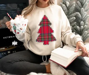 Plaid Christmas Tree Tan/Cream Sweatshirt