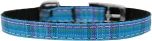 Plaid Nylon Dog Collar with classic buckle 3-8" Blue Size 14