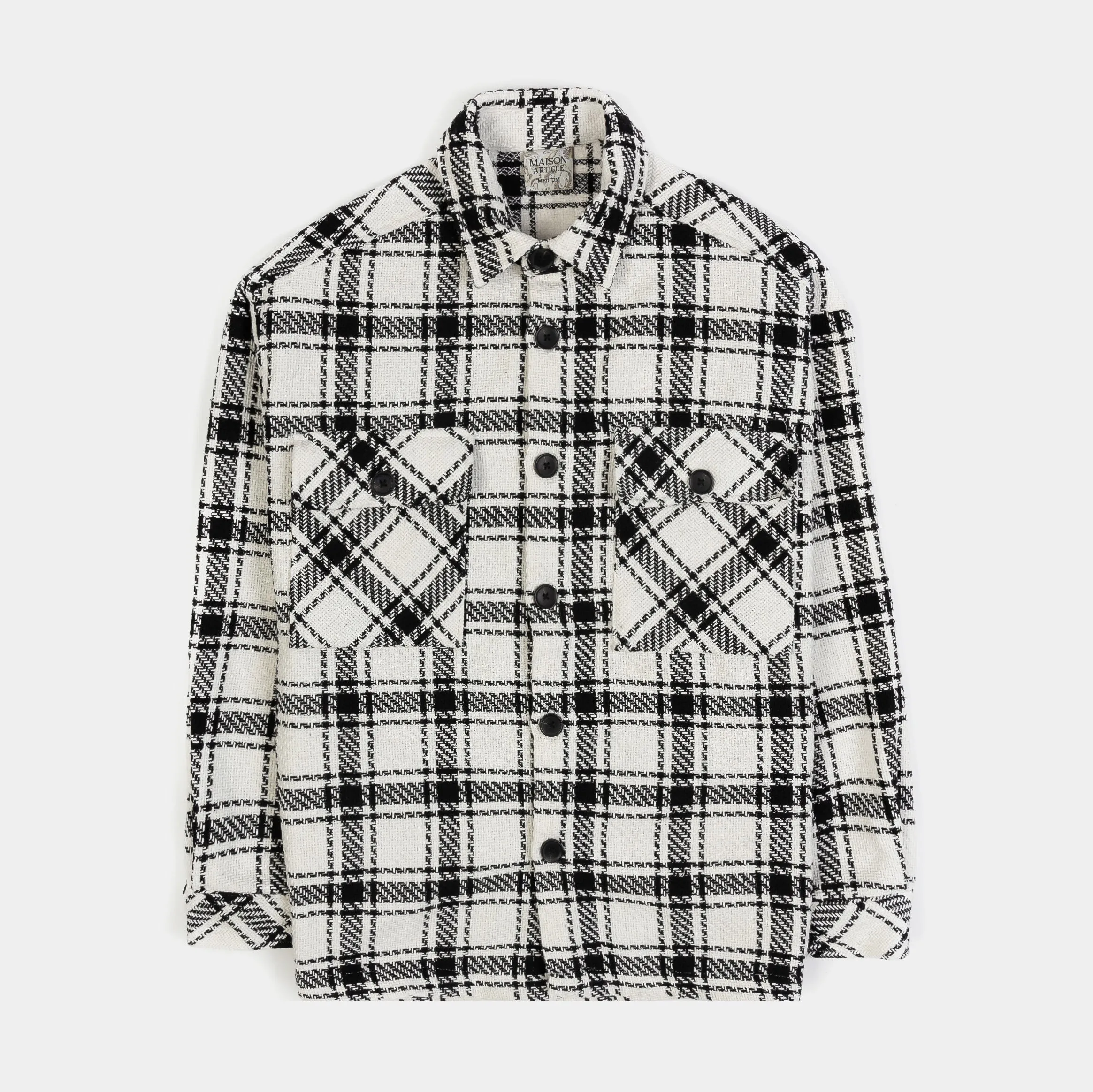 Plaid Oversized Shacket Mens Jacket (White/Beige/Black)