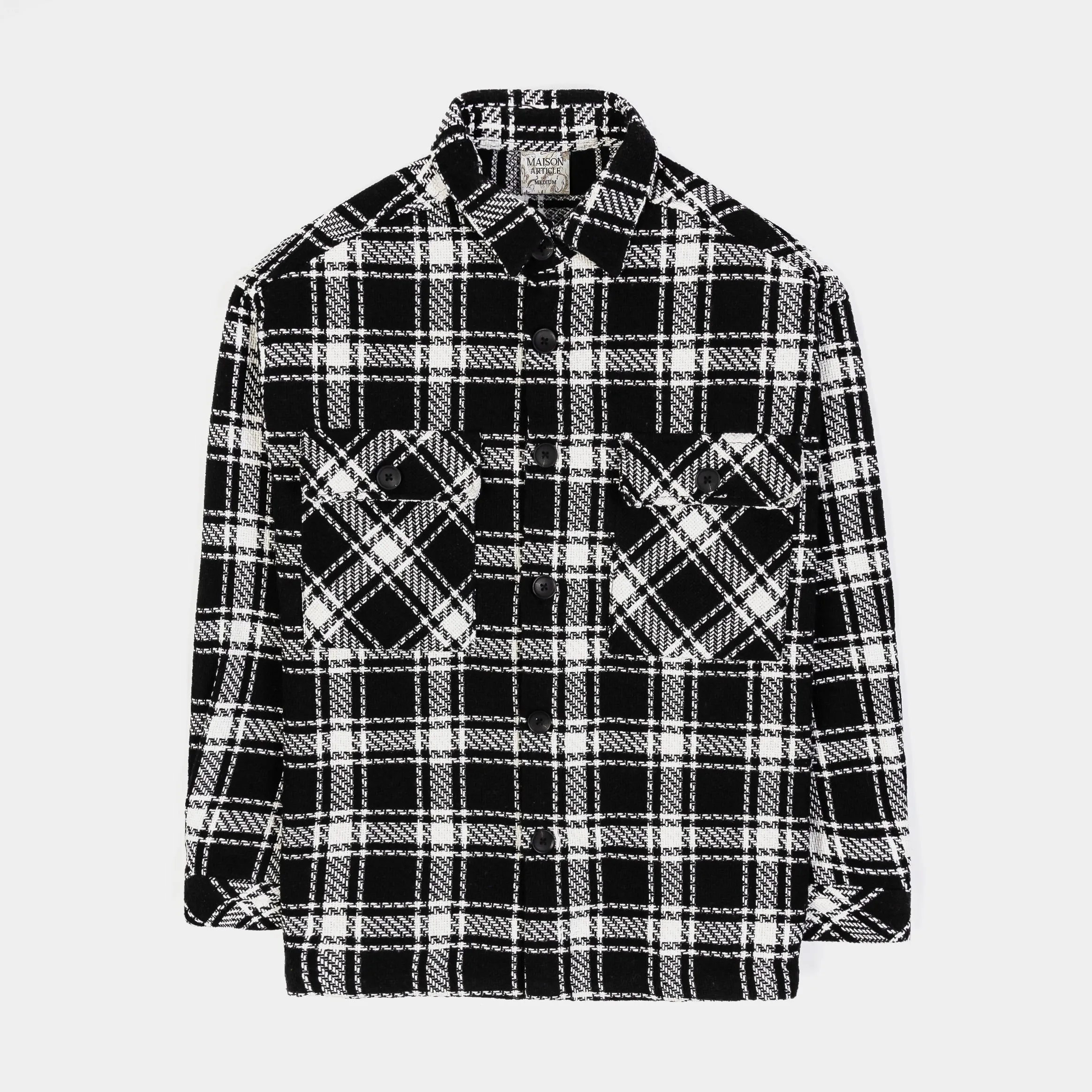 Plaid Oversized Shacket Mens Jacket (White/Black)