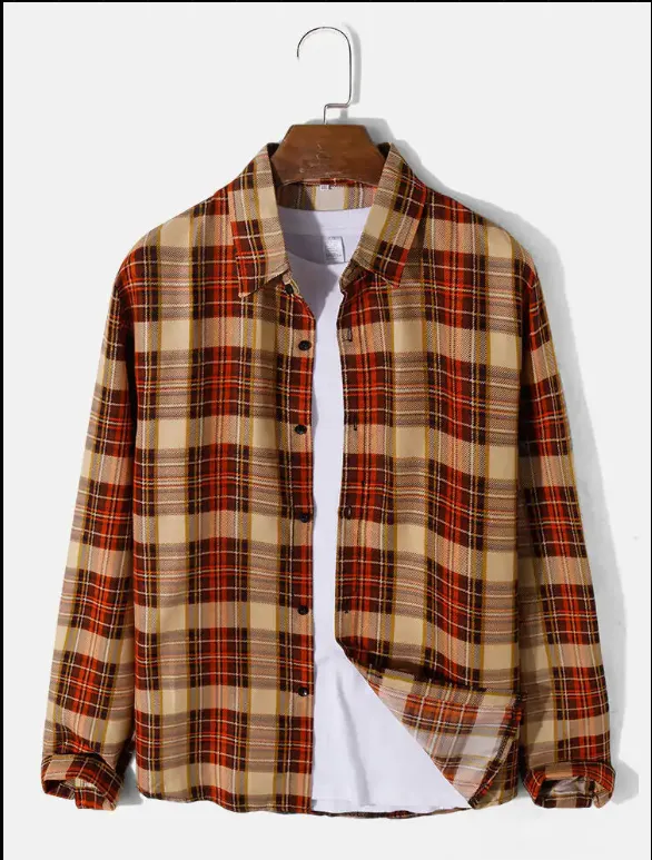 Plaid Print Lapel Long Sleeve Preppy Shirts