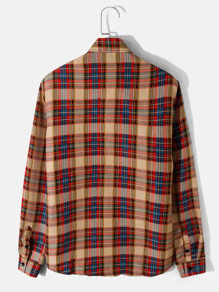 Plaid Print Lapel Long Sleeve Preppy Shirts