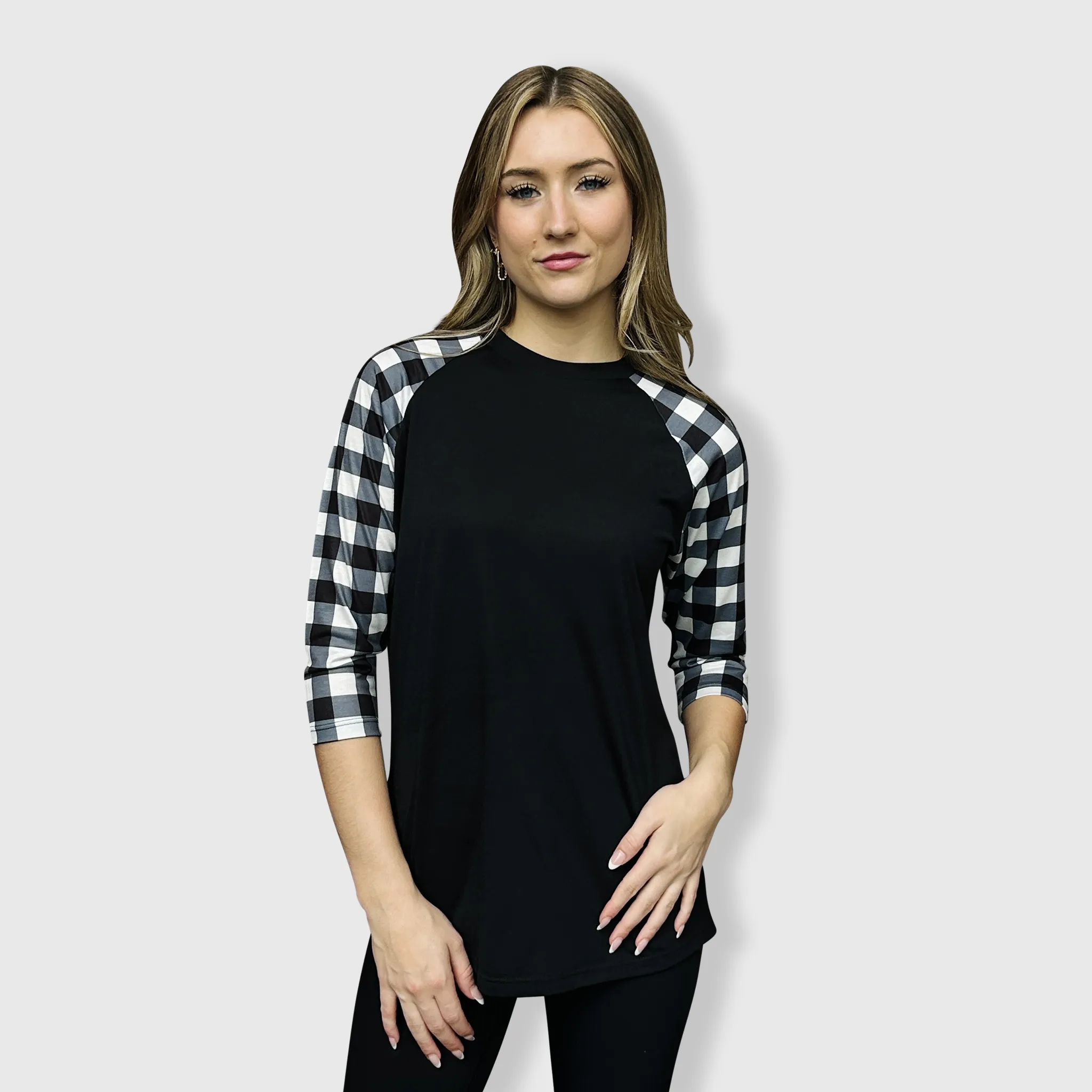 Plaid Raglan Black White Checkered