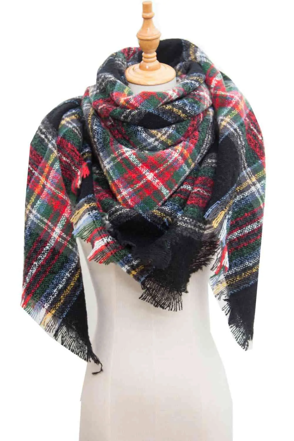 Plaid Raw Hem Polyester Scarf