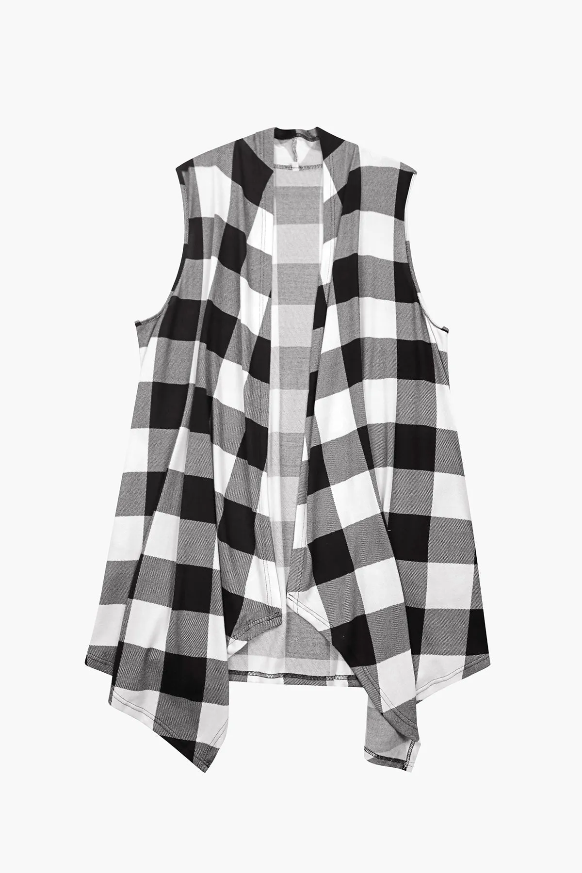 Plaid Stripe Design Long Sleeveless Coat