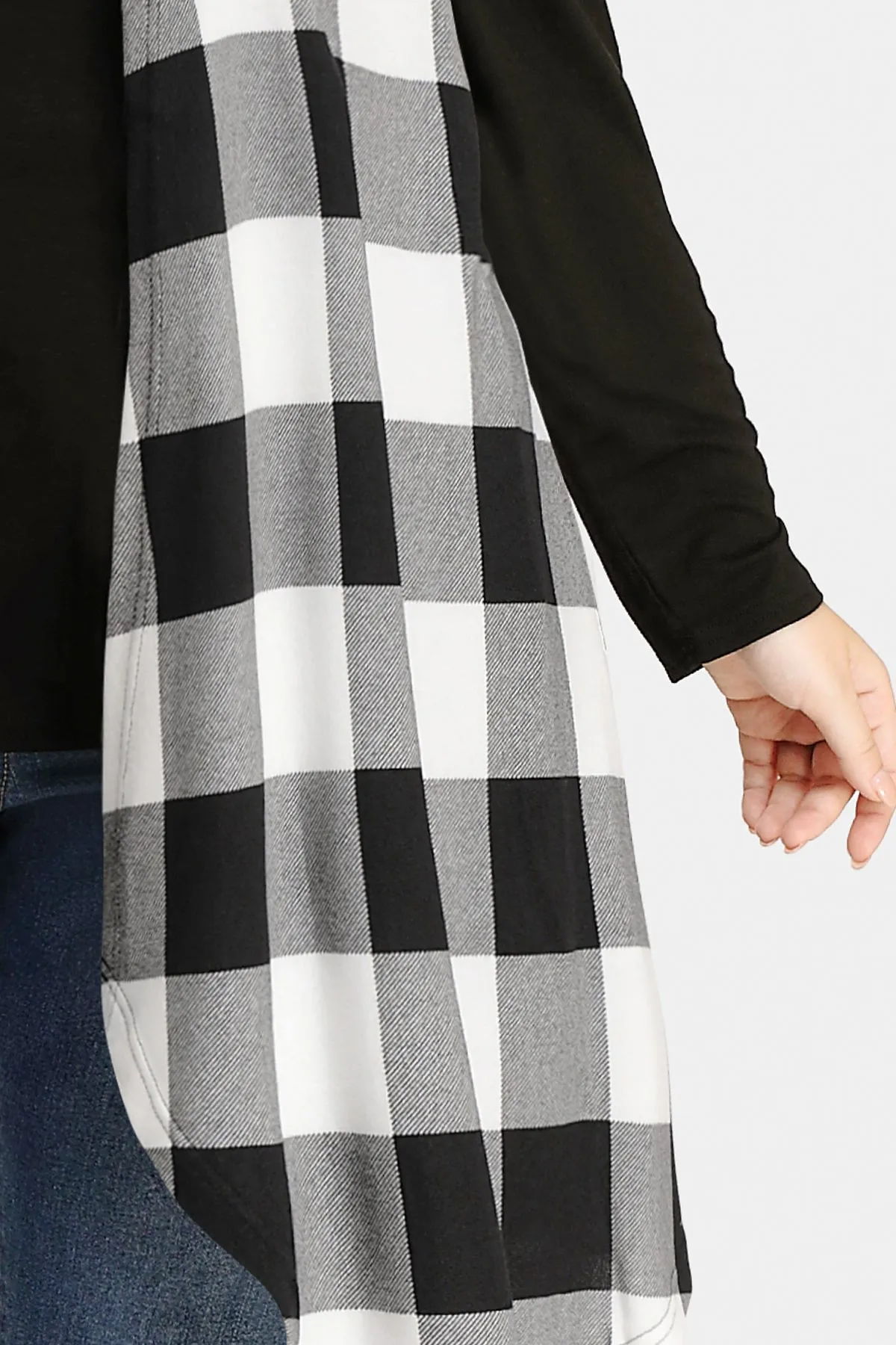 Plaid Stripe Design Long Sleeveless Coat