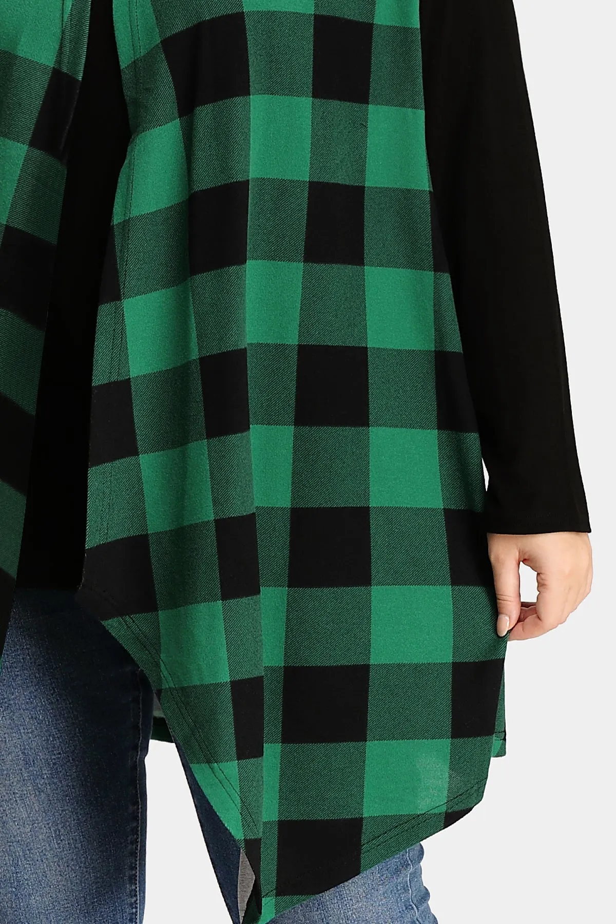 Plaid Stripe Design Long Sleeveless Coat