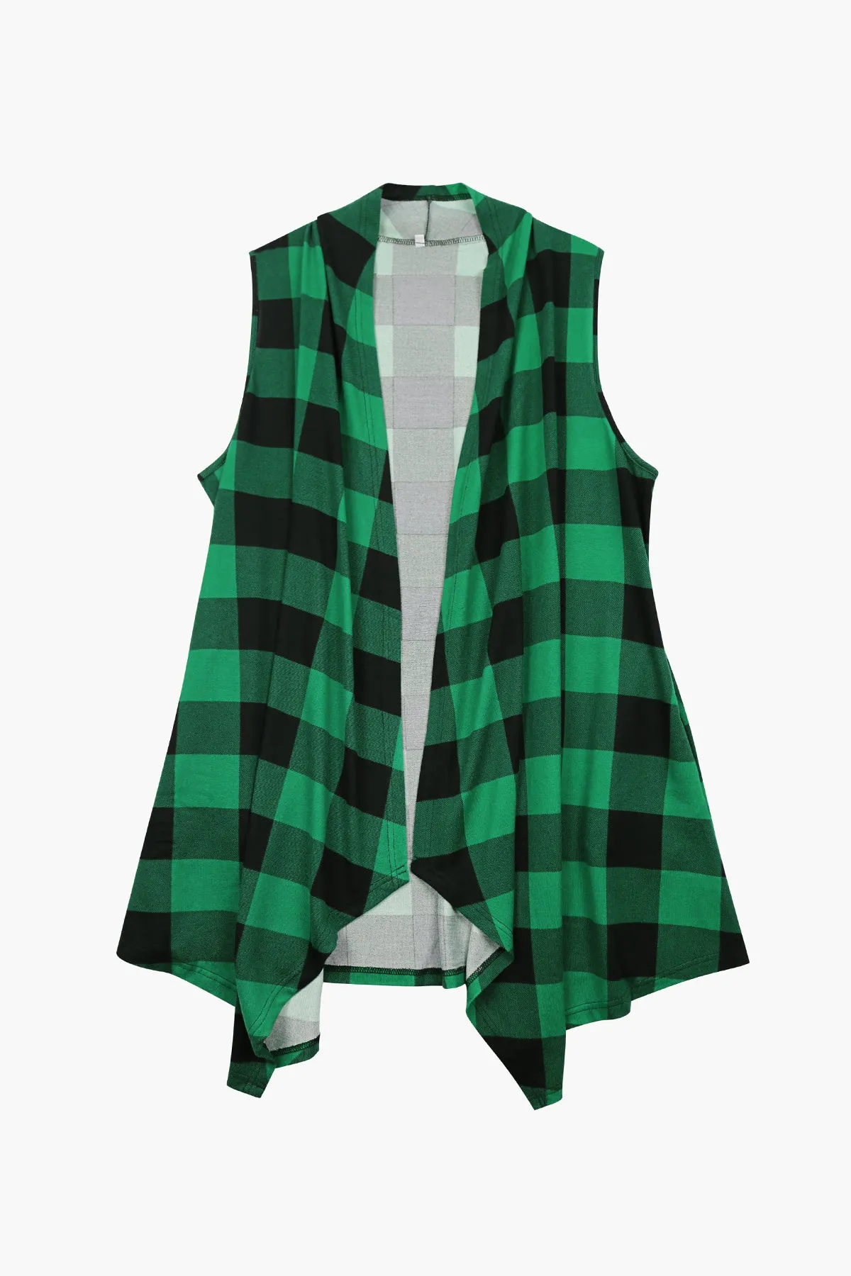 Plaid Stripe Design Long Sleeveless Coat