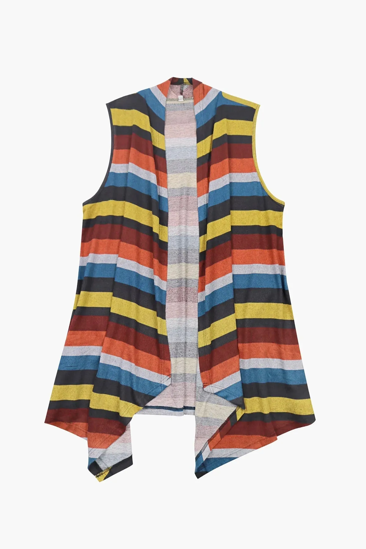 Plaid Stripe Design Long Sleeveless Coat