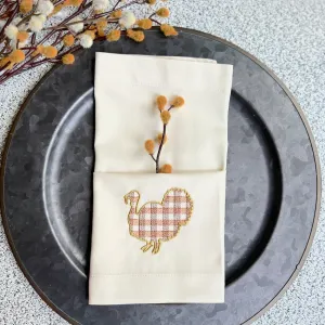 Plaid Turkey Napkins, Set of 4, Thanksgiving cloth napkins, Plaid napkins, Turkey embroidered napkins