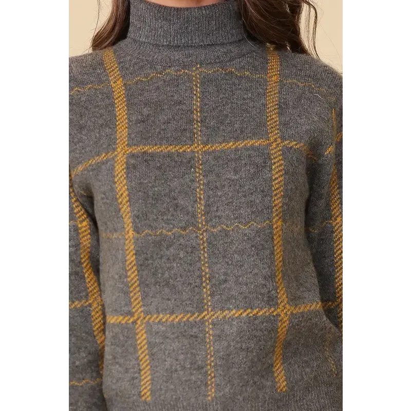 Plaid Turtleneck Sweater