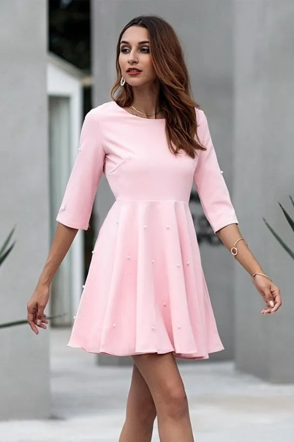 Plain Half Sleeve A-line Dress