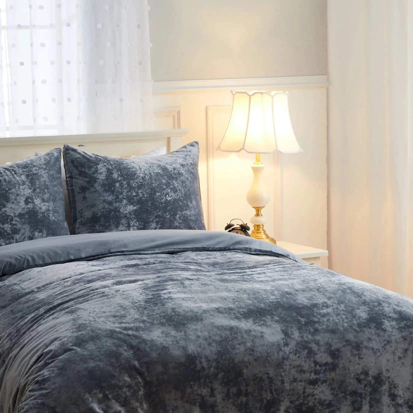 Plain Velvet Duvet Set Grey