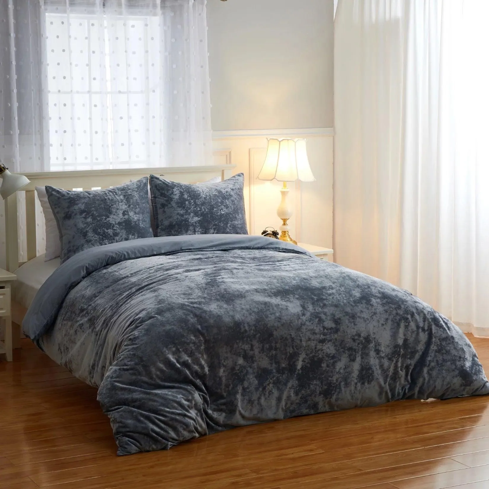 Plain Velvet Duvet Set Grey