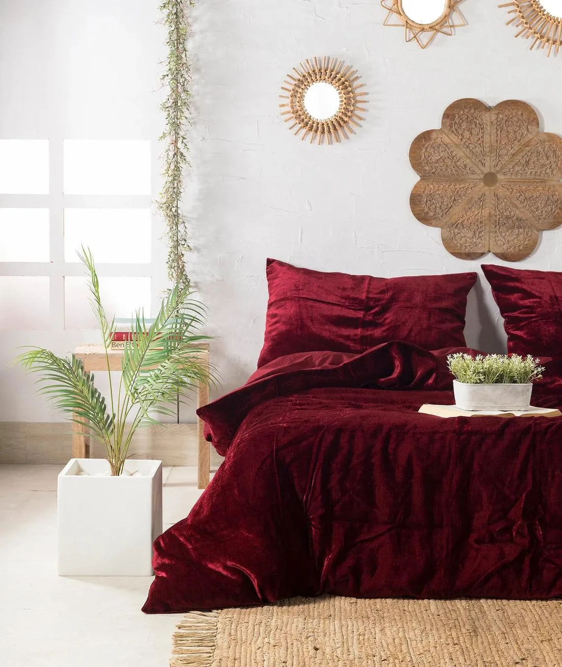 Plain Velvet Duvet Set Maroon