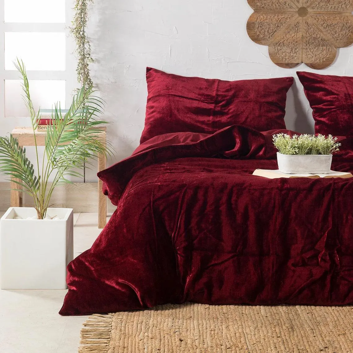 Plain Velvet Duvet Set Maroon