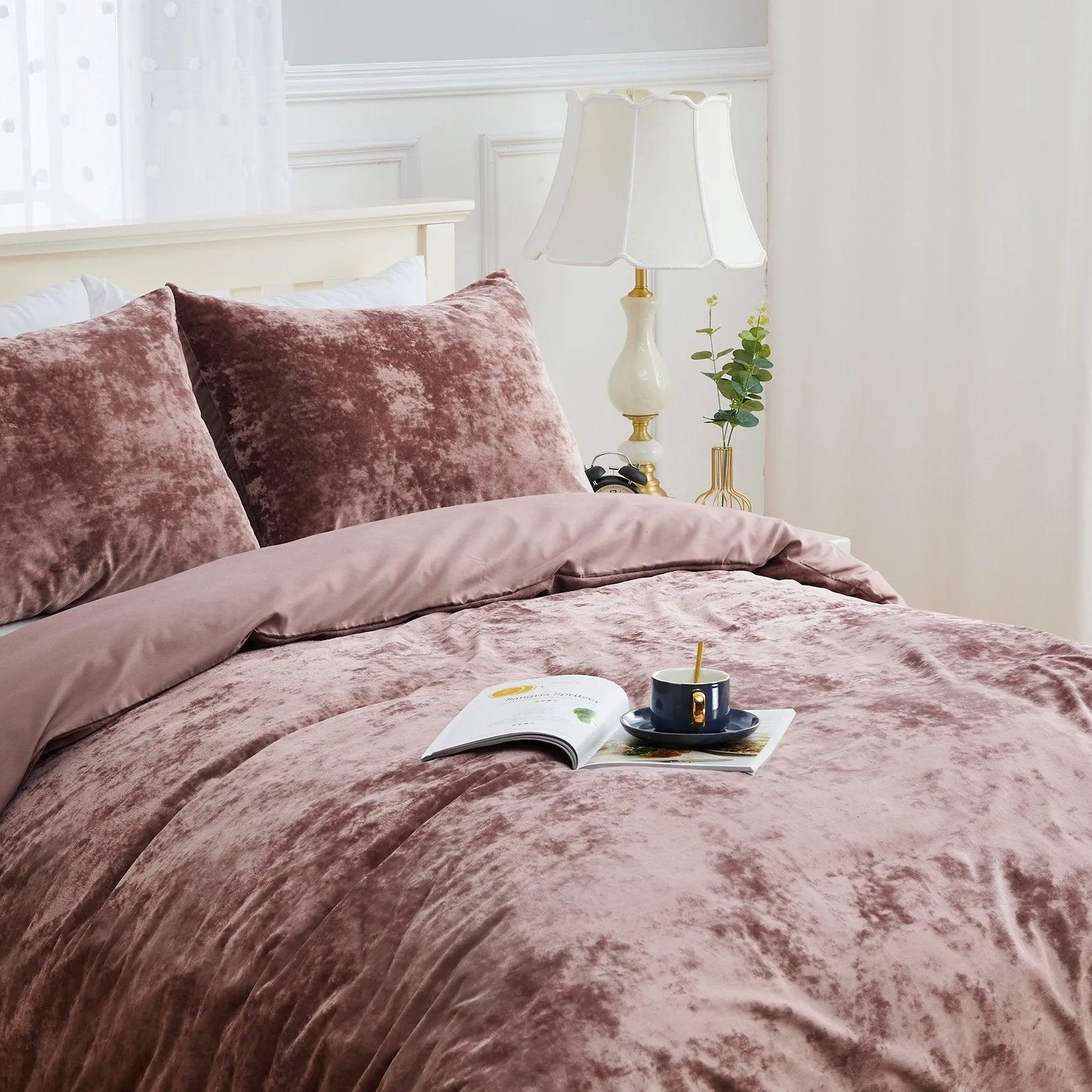 Plain Velvet Duvet Set Teapink