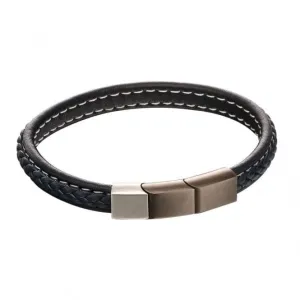 Plait Detail Navy Leather Mixed Brushed Finish Bracelet B5402