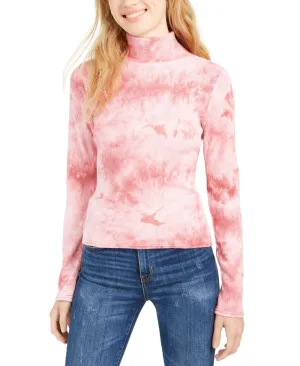 Planet Gold Junior's Tie Dye Mock Neck Top Pink Size X-Small