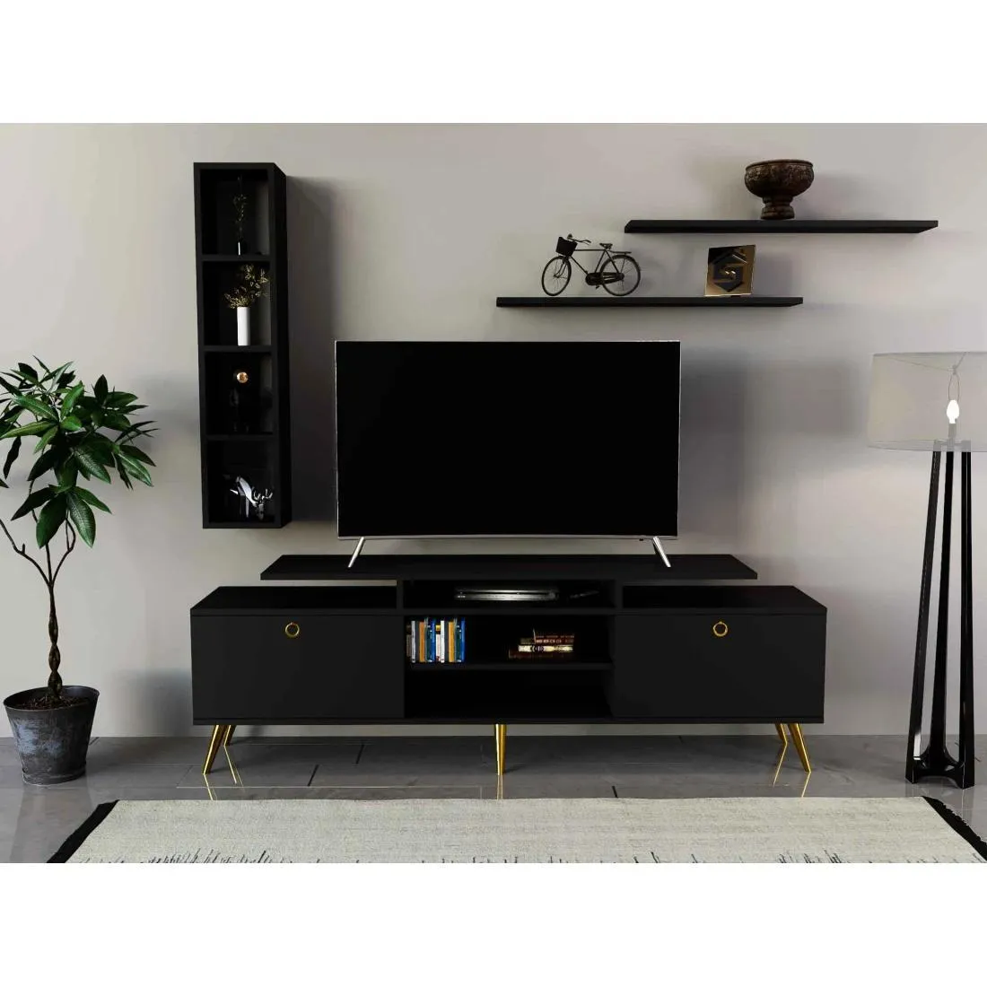 Plasma Screen Table with 3 Shelves and 2 Drawers