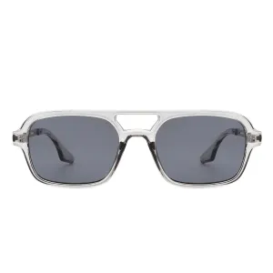 Plastic Aviator Sunglasses in Translucent Grey with Black Lenses