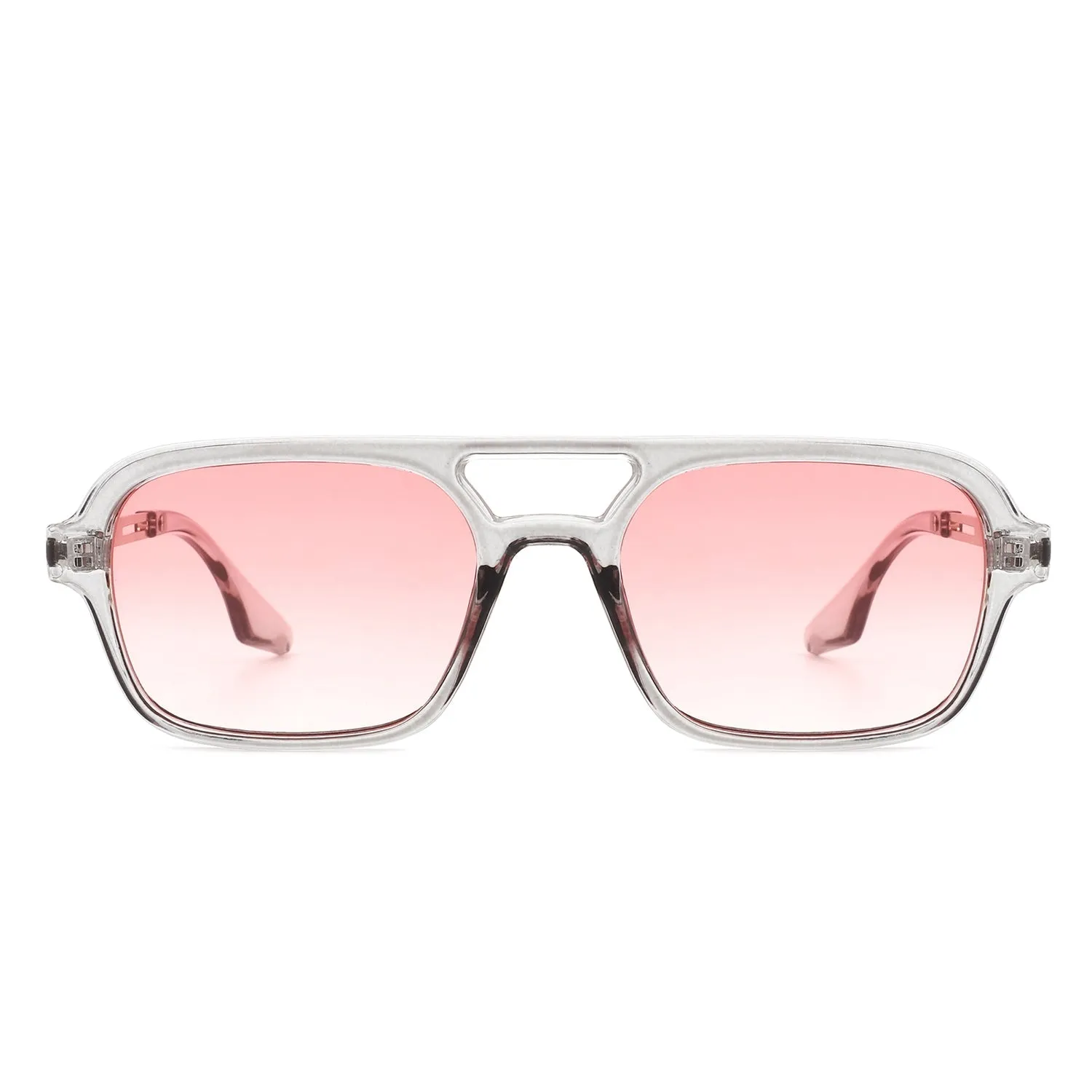 Plastic Aviator Sunglasses in Translucent Grey with Pink Lenses