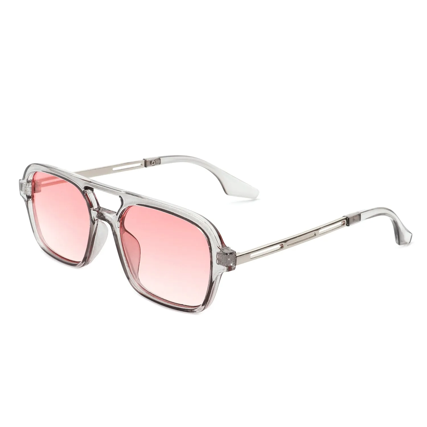 Plastic Aviator Sunglasses in Translucent Grey with Pink Lenses