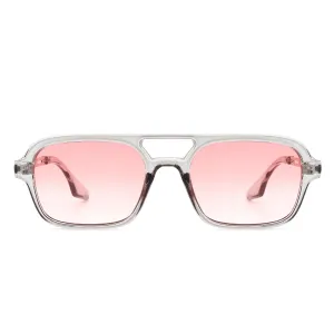 Plastic Aviator Sunglasses in Translucent Grey with Pink Lenses