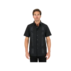 Platini Men's Modern Guayabera Black Shirt