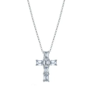 Platinum 16" Six Stone Emerald-Cut Diamond Cross, 4.5ct G-H, VS