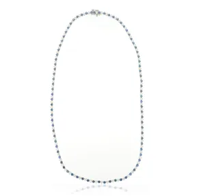 Platinum Blue Sapphire and Diamond Tennis Necklace