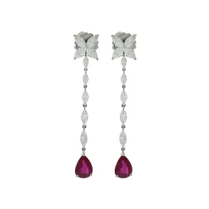 Platinum Mozambique Ruby and Diamond Drop Earrings