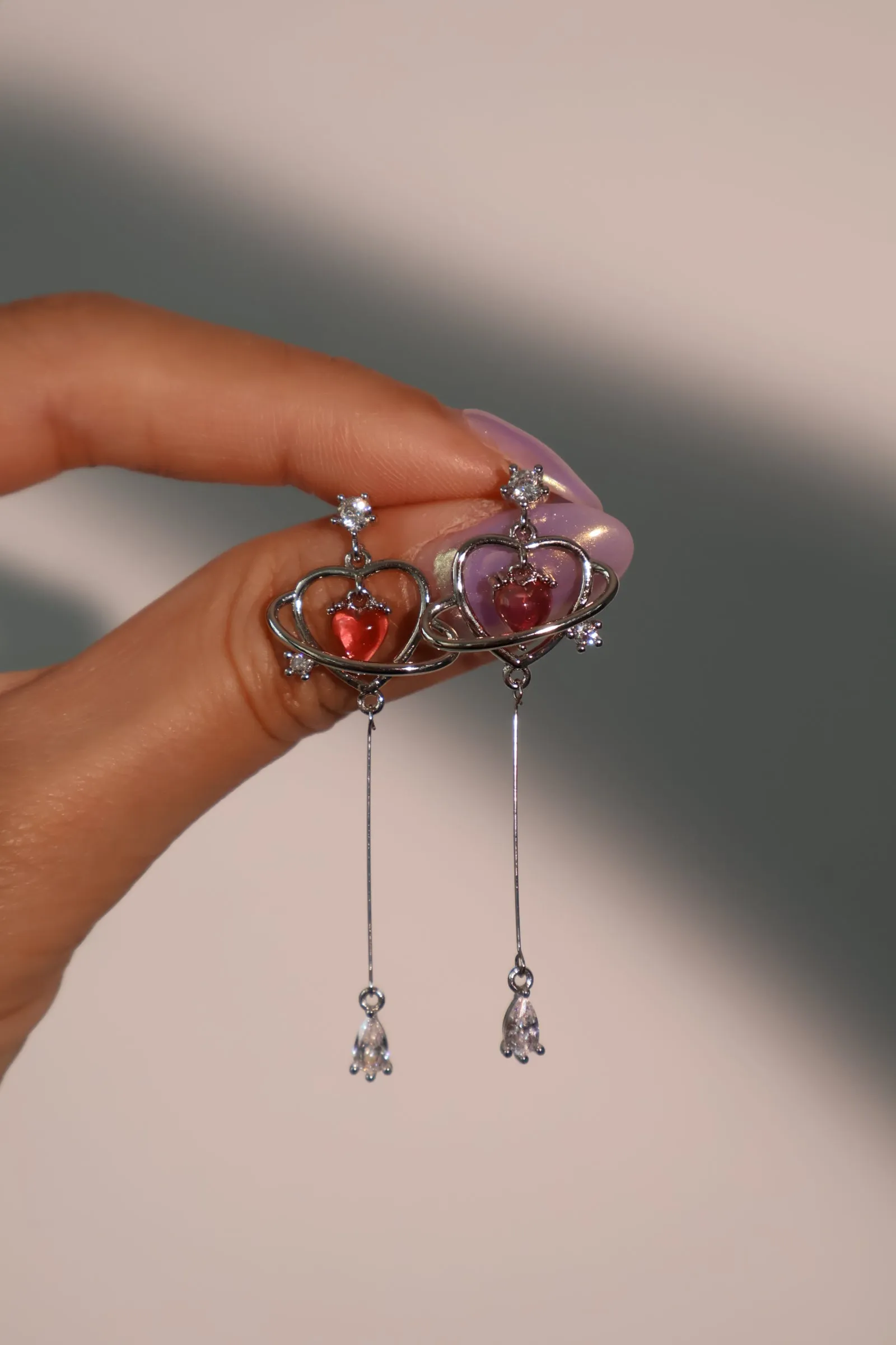 Platinum Plated Pink Gem Heart Earrings