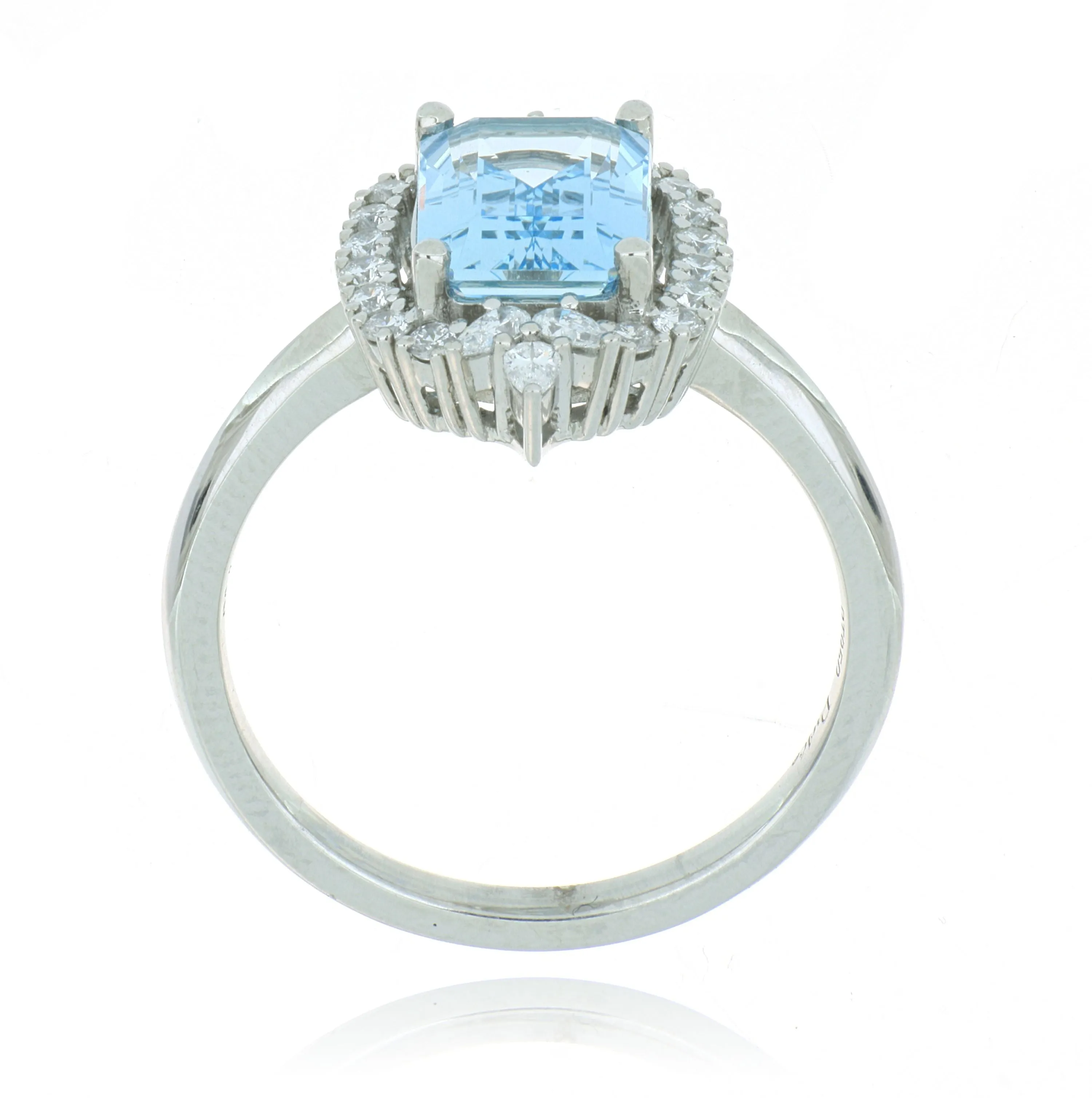 Platinum Step-Cut Aqua Marine and Diamond Accented Ring