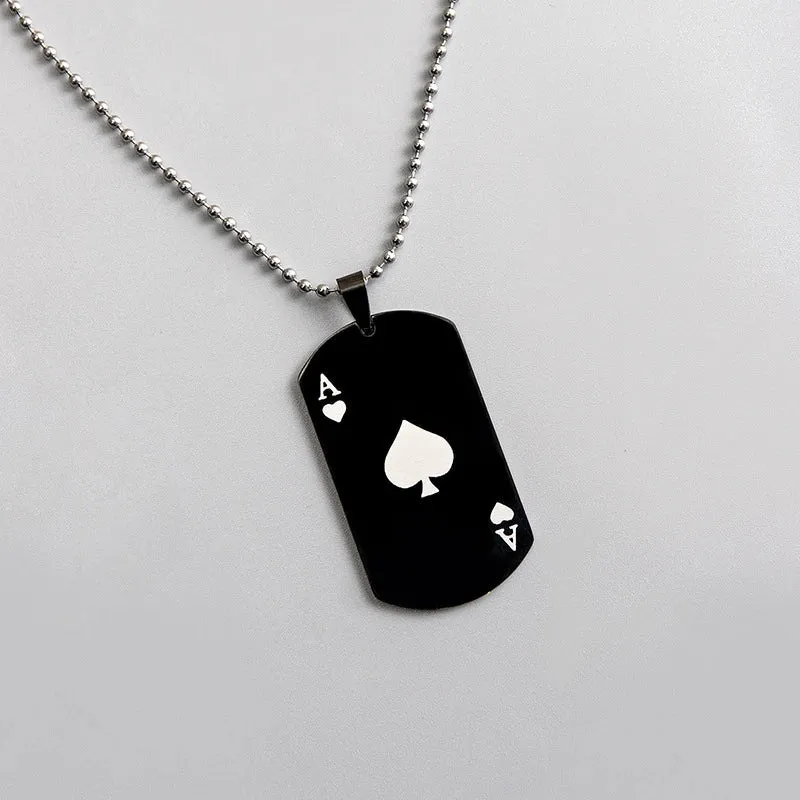 Playing Card Ace Spades Heart Pendant Necklace Sweater Chain Men's and Women's Fashion Military Brand Necklace Jewelry Gift