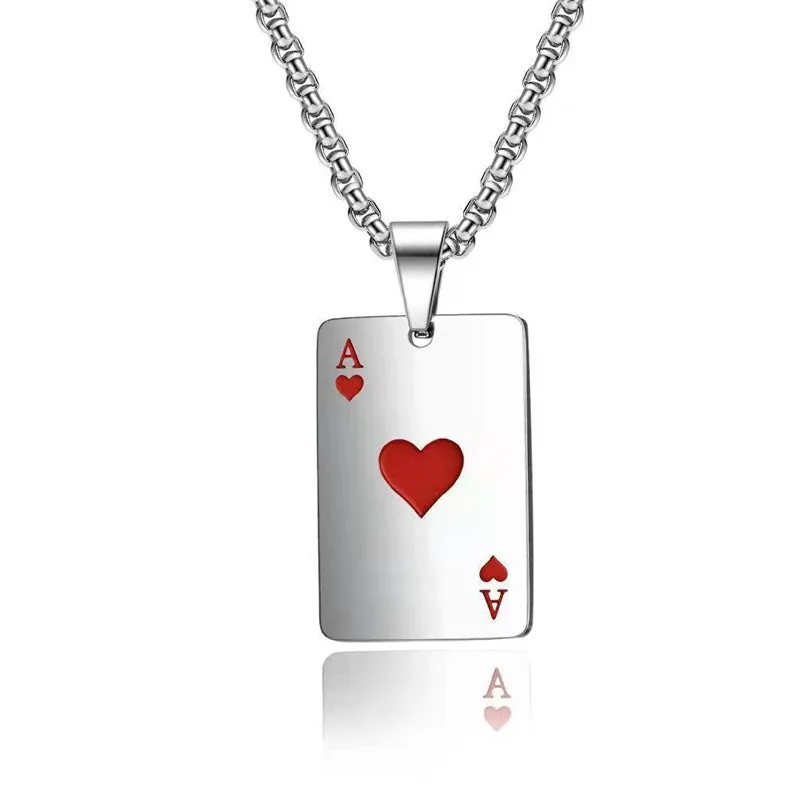 Playing Card Ace Spades Heart Pendant Necklace Sweater Chain Men's and Women's Fashion Military Brand Necklace Jewelry Gift