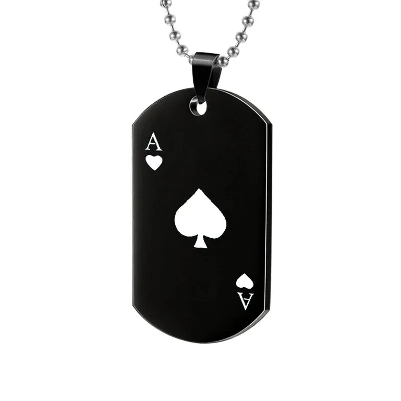 Playing Card Ace Spades Heart Pendant Necklace Sweater Chain Men's and Women's Fashion Military Brand Necklace Jewelry Gift