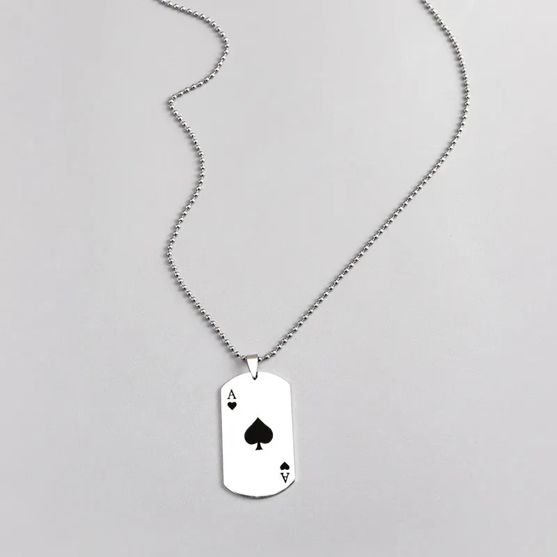 Playing Card Ace Spades Heart Pendant Necklace Sweater Chain Men's and Women's Fashion Military Brand Necklace Jewelry Gift