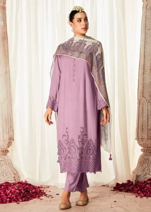 Pleasing Lilac Suzani Inspired Embroidered Ethnic Salwar Suit