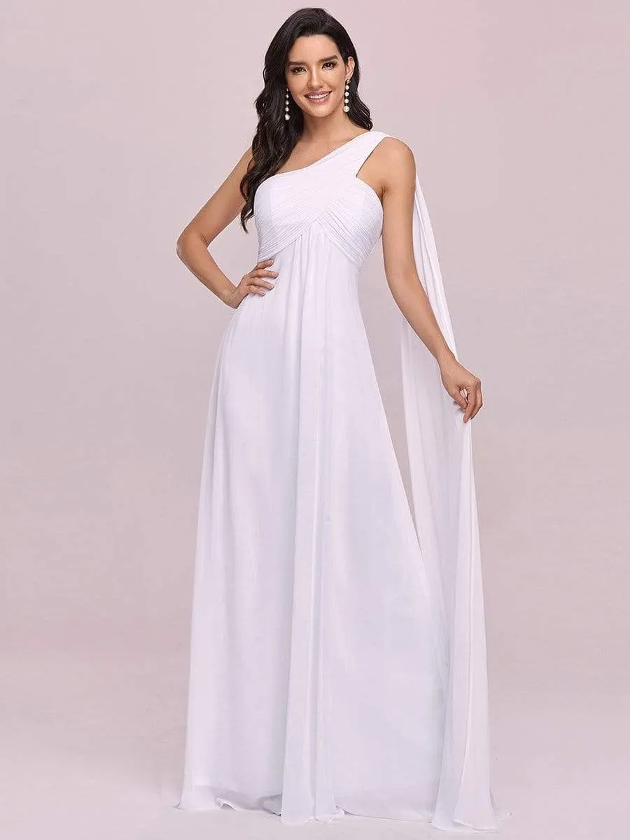 Pleated Bodice One Shoulder Simple Wedding Dress with Long Sash