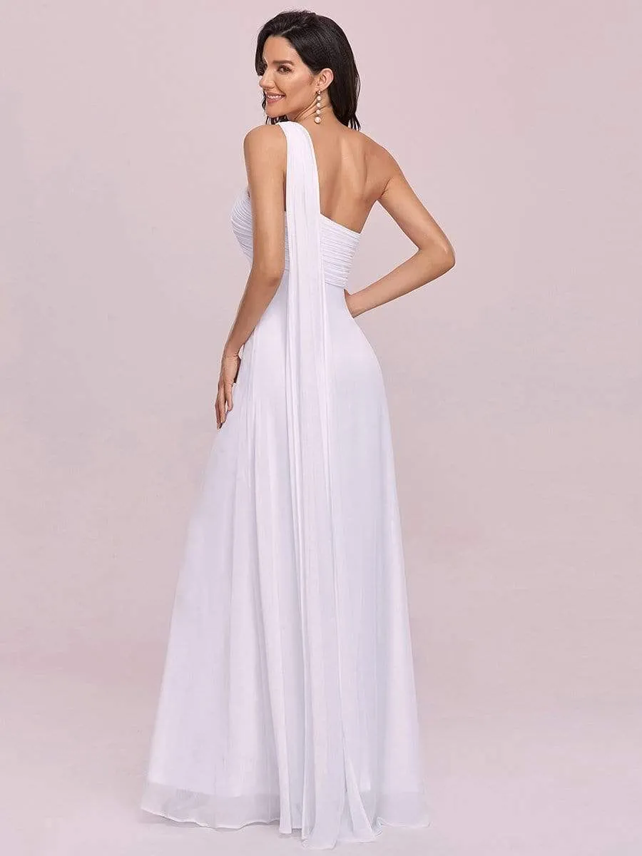 Pleated Bodice One Shoulder Simple Wedding Dress with Long Sash