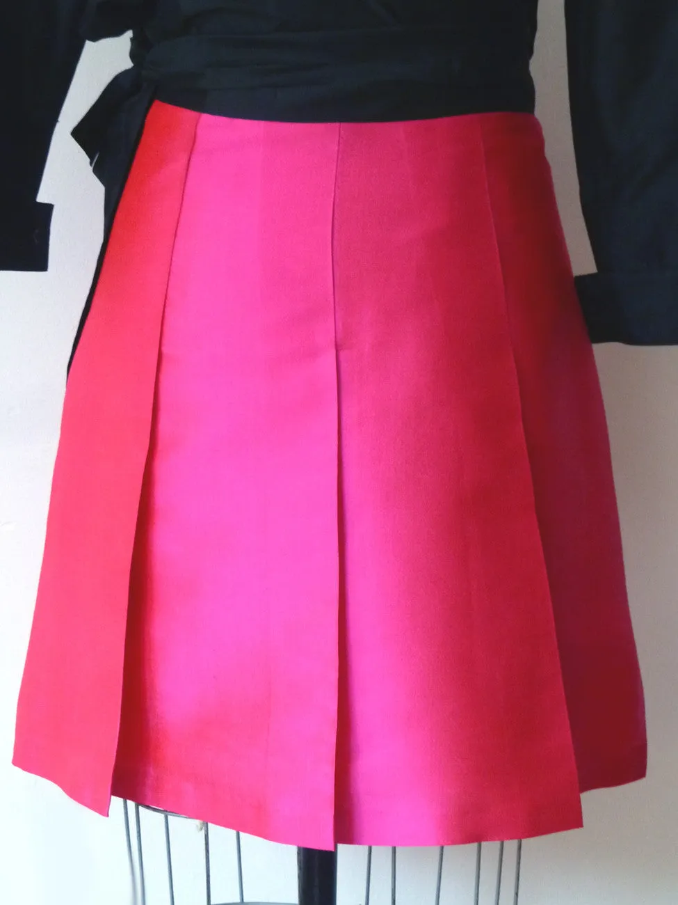 Pleated Cocktail Skirt Thai Silk Fuchsia