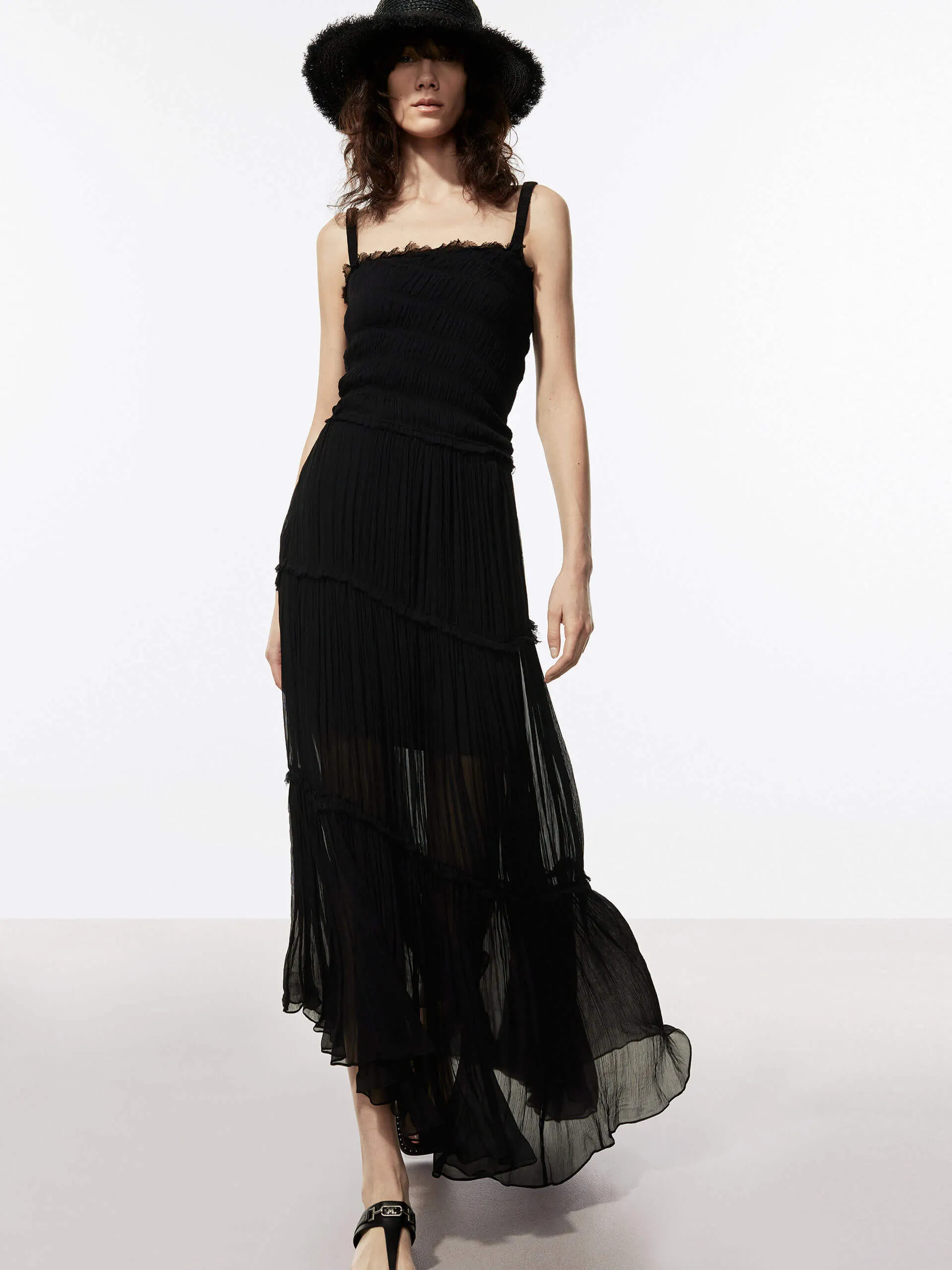 Pleated Detail Chiffon Dress