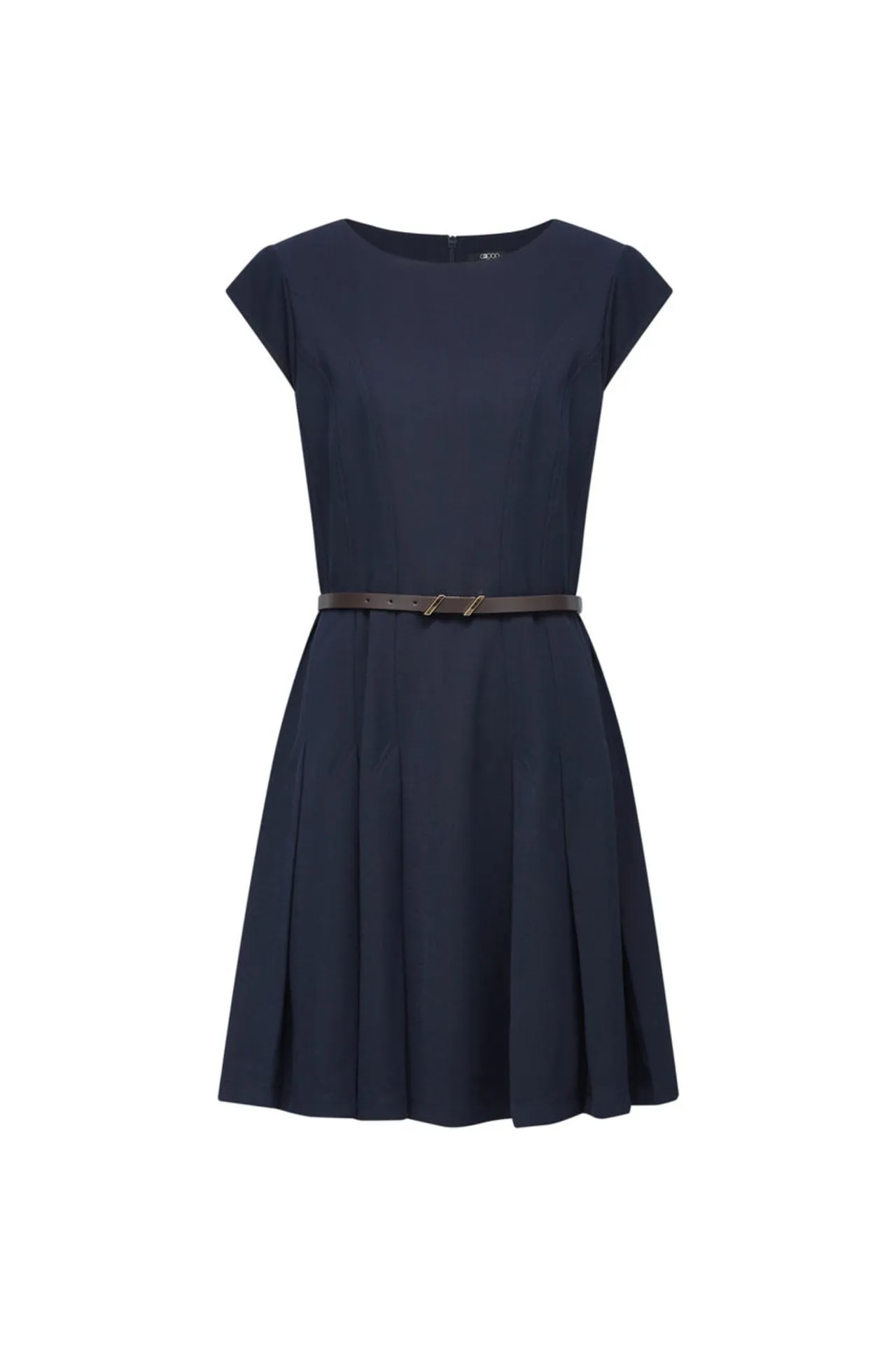 Pleated Fit & Flare Dress With Belt