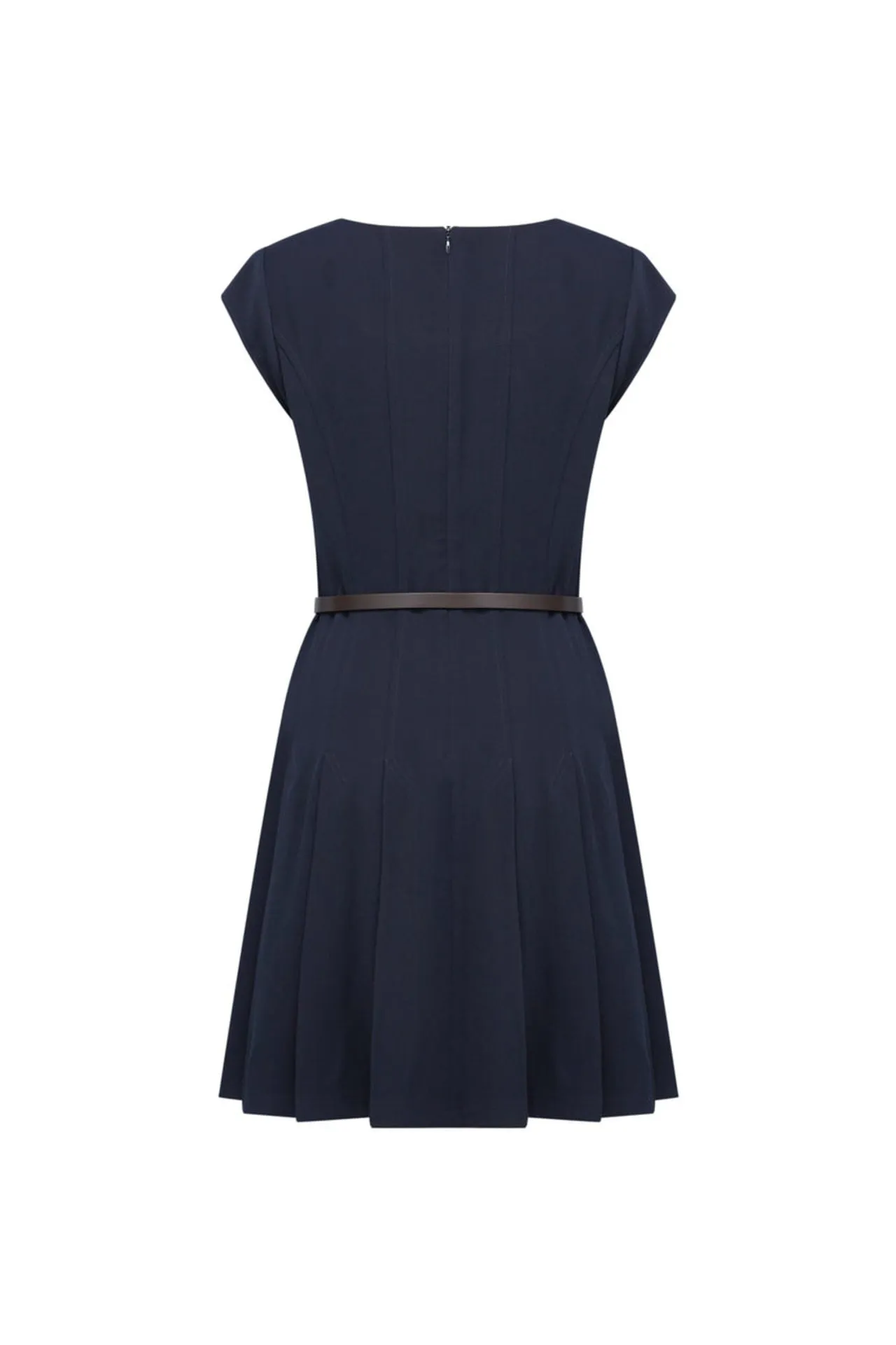 Pleated Fit & Flare Dress With Belt