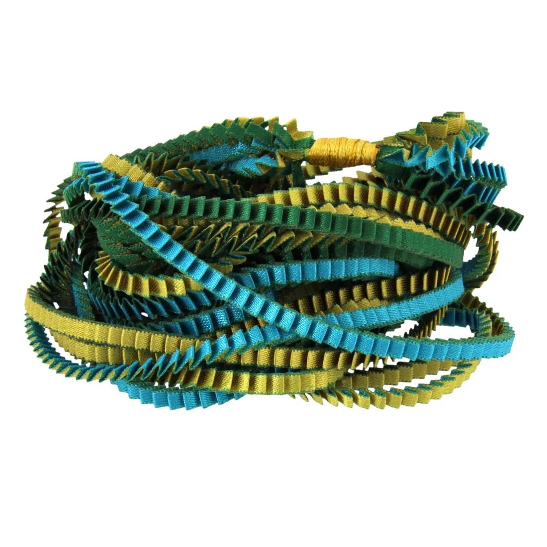 Pleated Green Gold Satin Polyester Necklace