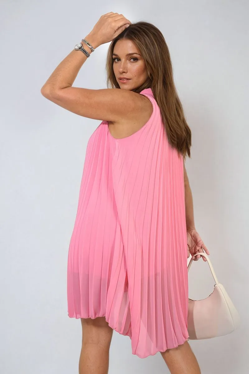 Pleated Halter Neck Mini Dress