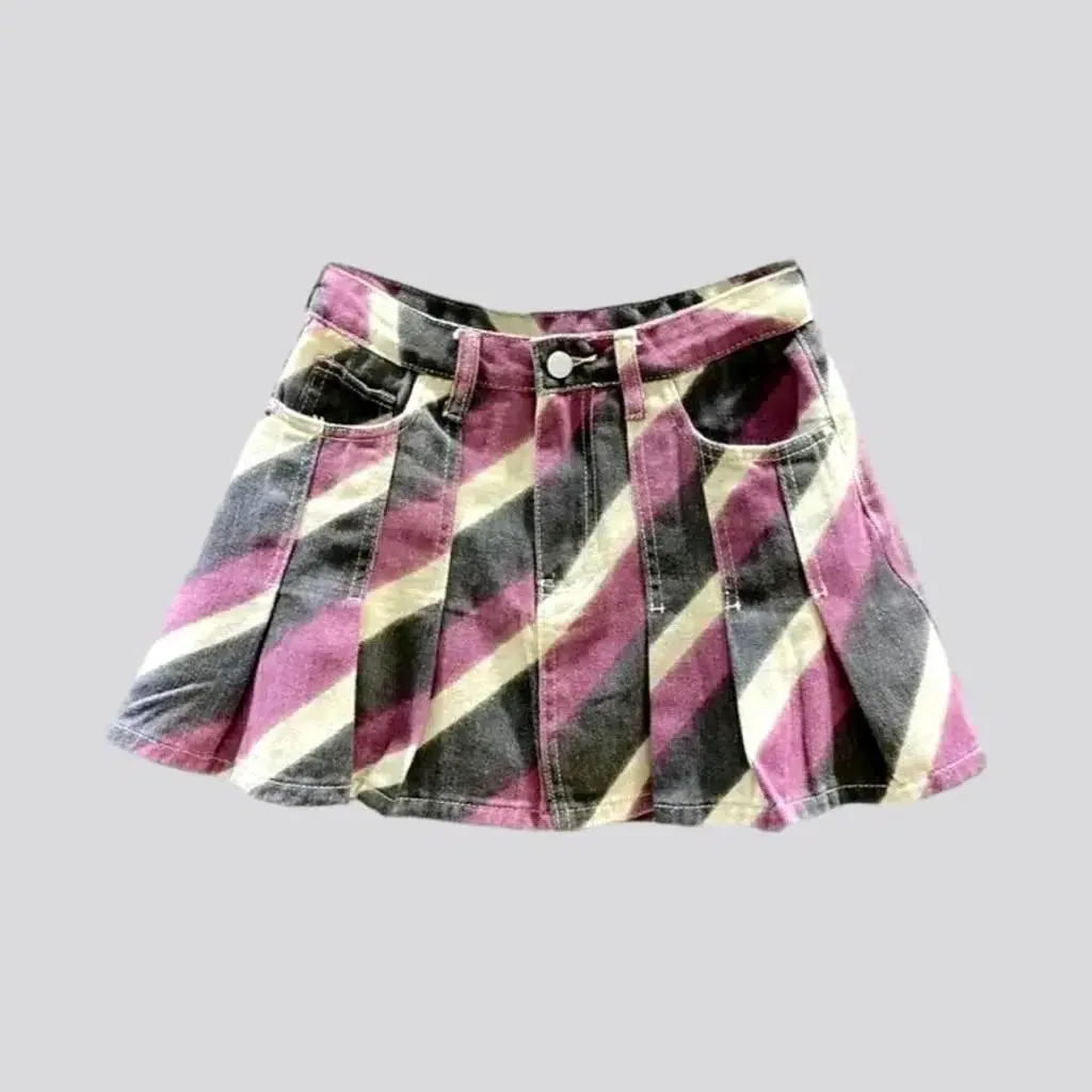 Pleated jean skort
 for women